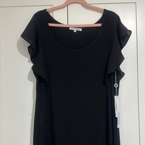 Black Midi Dress with Ruffle Sleeves